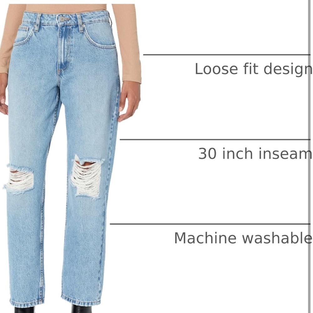NWT The Drop Women's Luca High Rise Distressed Loose Straight fit, Dark Indigot - Picture 4 of 7